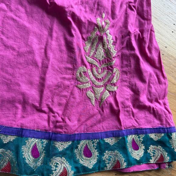 Anarkali salwar kameez Cotton Indian Pakistani Pink Green Dress Size M Wedding - Picture 12 of 13